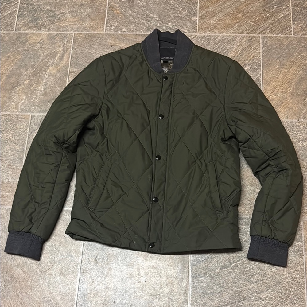 Banana Republic Dark Green Quilted Bomber Jacket